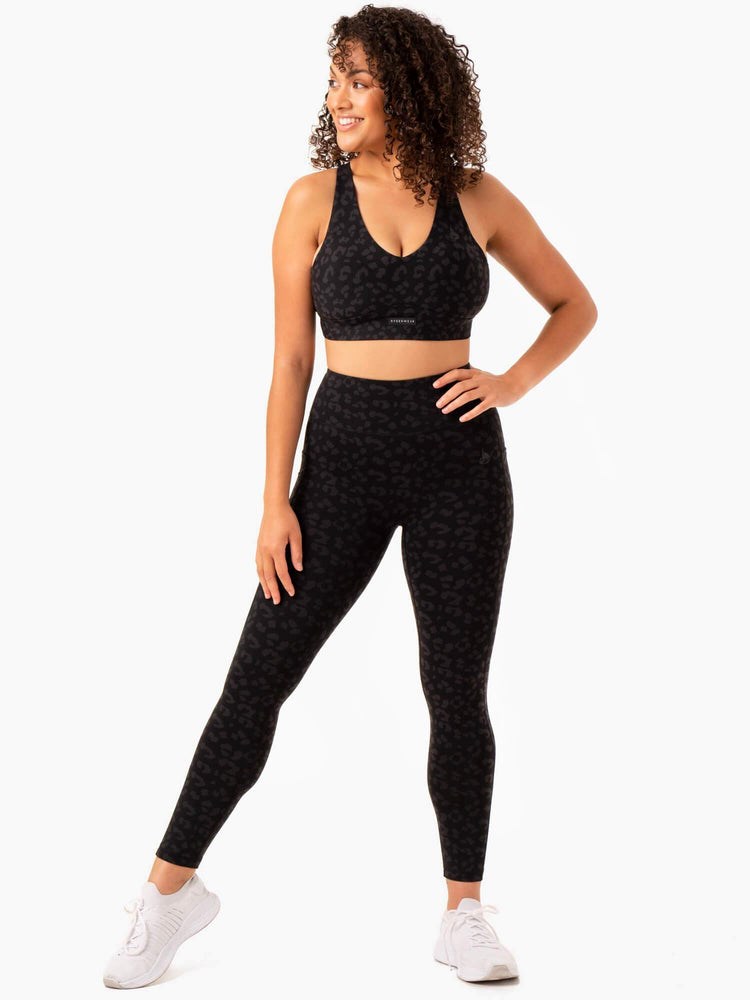 Ryderwear Ultra High Waisted Full Length Leggings Černé Leopard | CQHG-12836