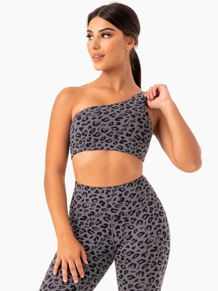 Ryderwear Adapt One Shoulder Sports Bra Šedé Leopard | IYOP-31569