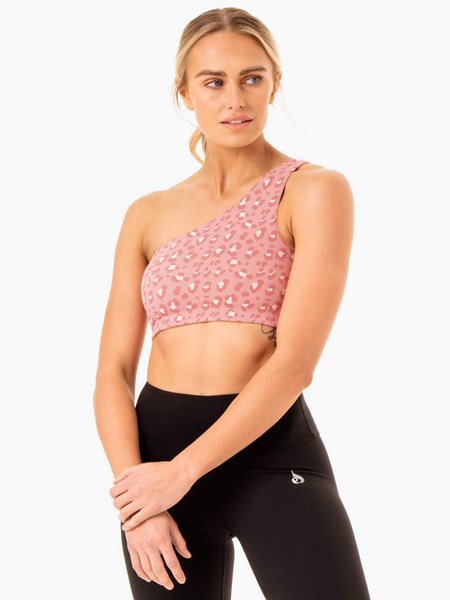 Ryderwear Adapt One Shoulder Sports Bra Růžové Leopard | WNYJ-38492