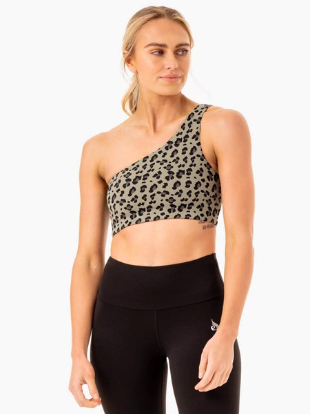 Ryderwear Adapt One Shoulder Sports Bra Hnědožlutý Leopard | ZFAN-24057