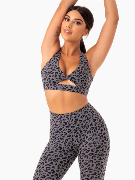 Ryderwear Adapt Twist Sports Bra Šedé Leopard | IMHP-35189