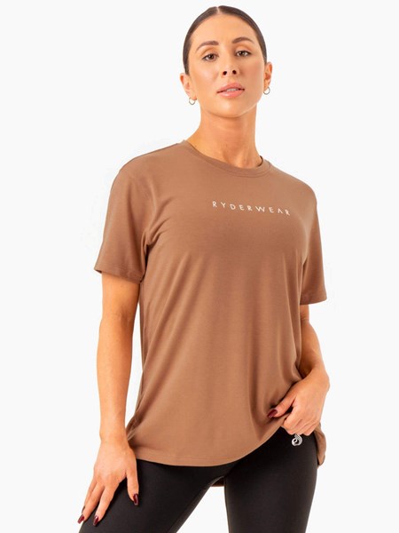 Ryderwear Boyfriend Longline T-Shirt Mocha | ODLZ-05293