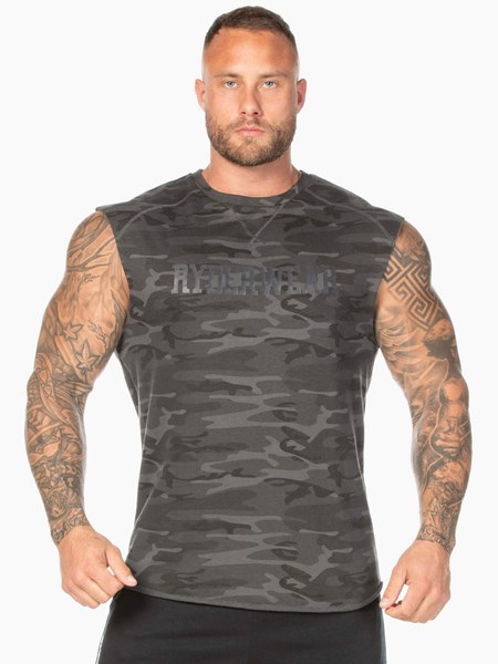 Ryderwear Camo Fleece Tank Černé Maskáčové | VUMB-57486