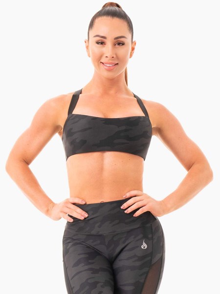 Ryderwear Camo Sports Bra Černé Maskáčové | KXMR-64715