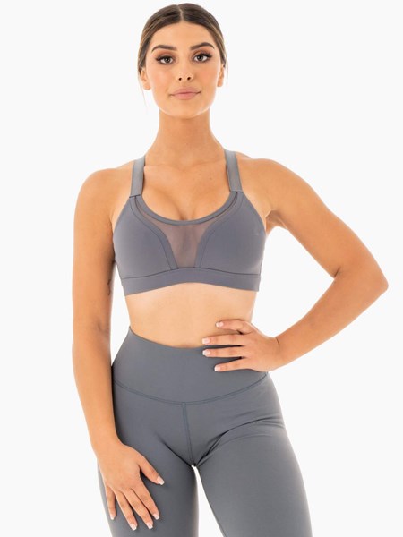 Ryderwear Collide Mesh Contour Sports Bra Charcoal | TSUC-87419