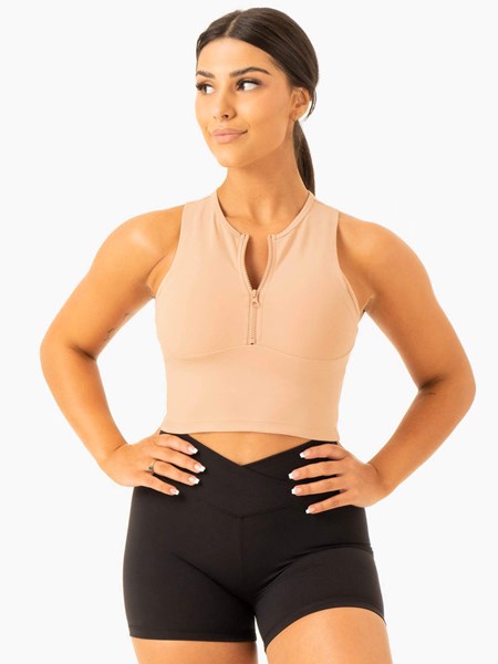 Ryderwear Embody Zip Up Crop Tan | XCTA-95203