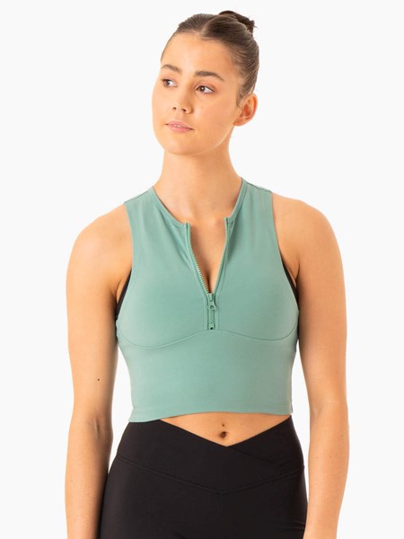 Ryderwear Embody Zip Up Crop Zelene | TQBL-71280