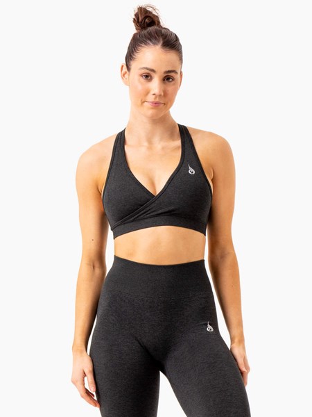 Ryderwear Essential Seamless Cross Over Sports Bra Černé | UINJ-37408