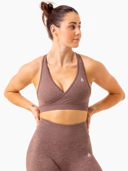 Ryderwear Essential Seamless Cross Over Sports Bra Čokolády | WICV-03872