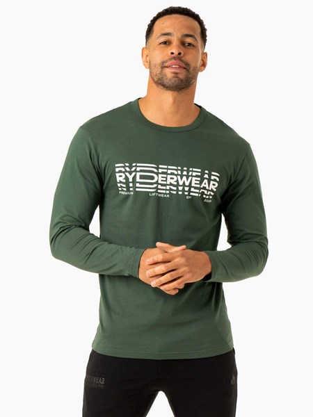 Ryderwear Grafická Long Sleeve T-Shirt Tmavě Zelene | IEDM-47539