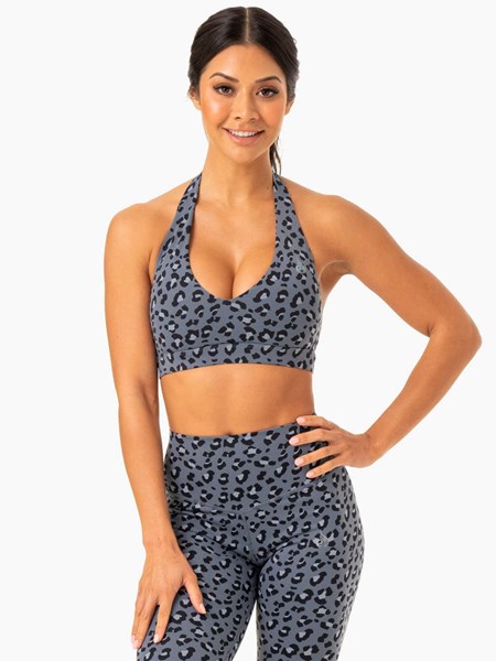 Ryderwear Hybridní Halter Sports Bra Blankyt Leopard | KFRD-45137