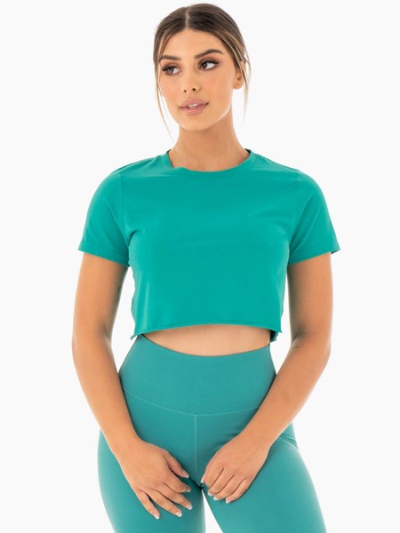 Ryderwear Motion Cropped T-Shirt Teal | CXEQ-81405