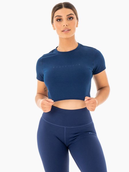 Ryderwear Motion Cropped T-Shirt Tmavě Blankyt | CIHQ-35721