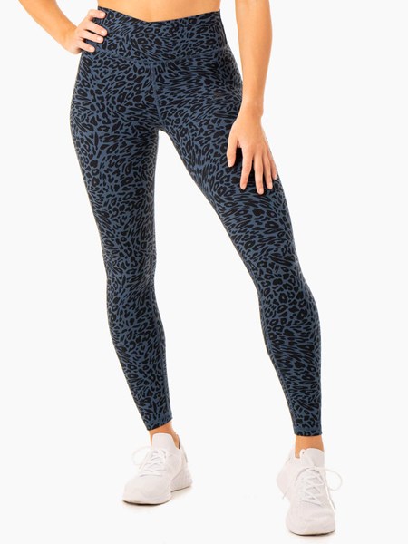 Ryderwear Rotation High Waisted Scrunch Leggings Tmavě Blankyt Leopard | RLHM-52094