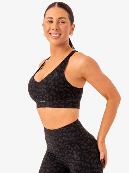 Ryderwear Ultra V-Neck Sports Bra Černé Leopard | HTNU-71023